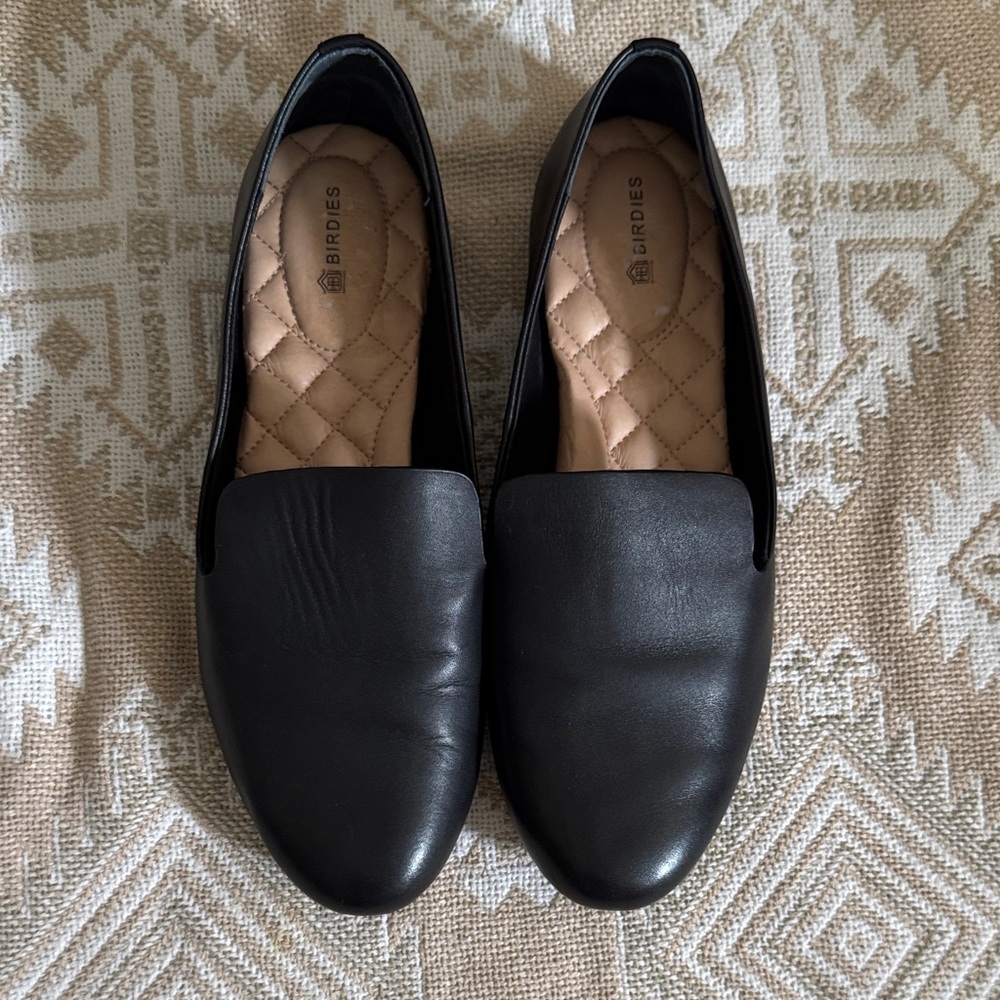Birdies Black Leather Flats